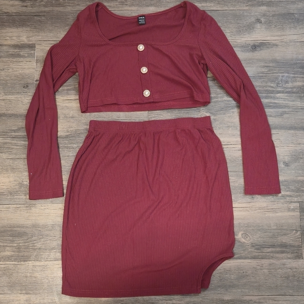 Maternity Size L Co-ord Set Burgundy